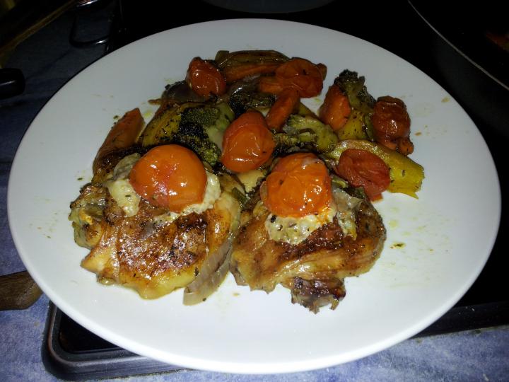 Coscia di pollo /+verdure+parmiggiano+pomodorini.../